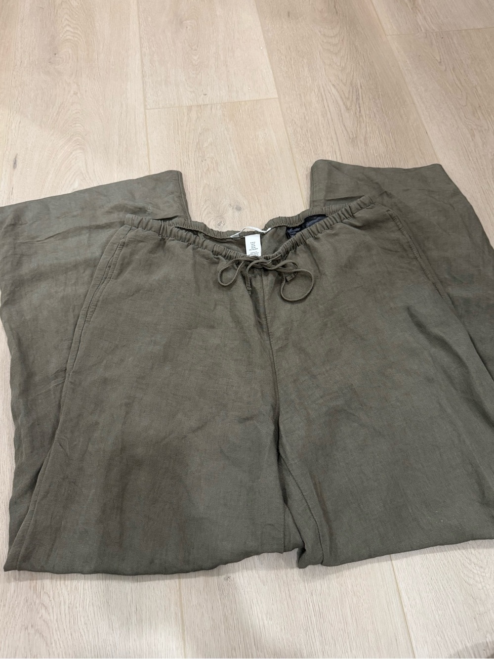Women’s Olive Drawstring Linen Pants